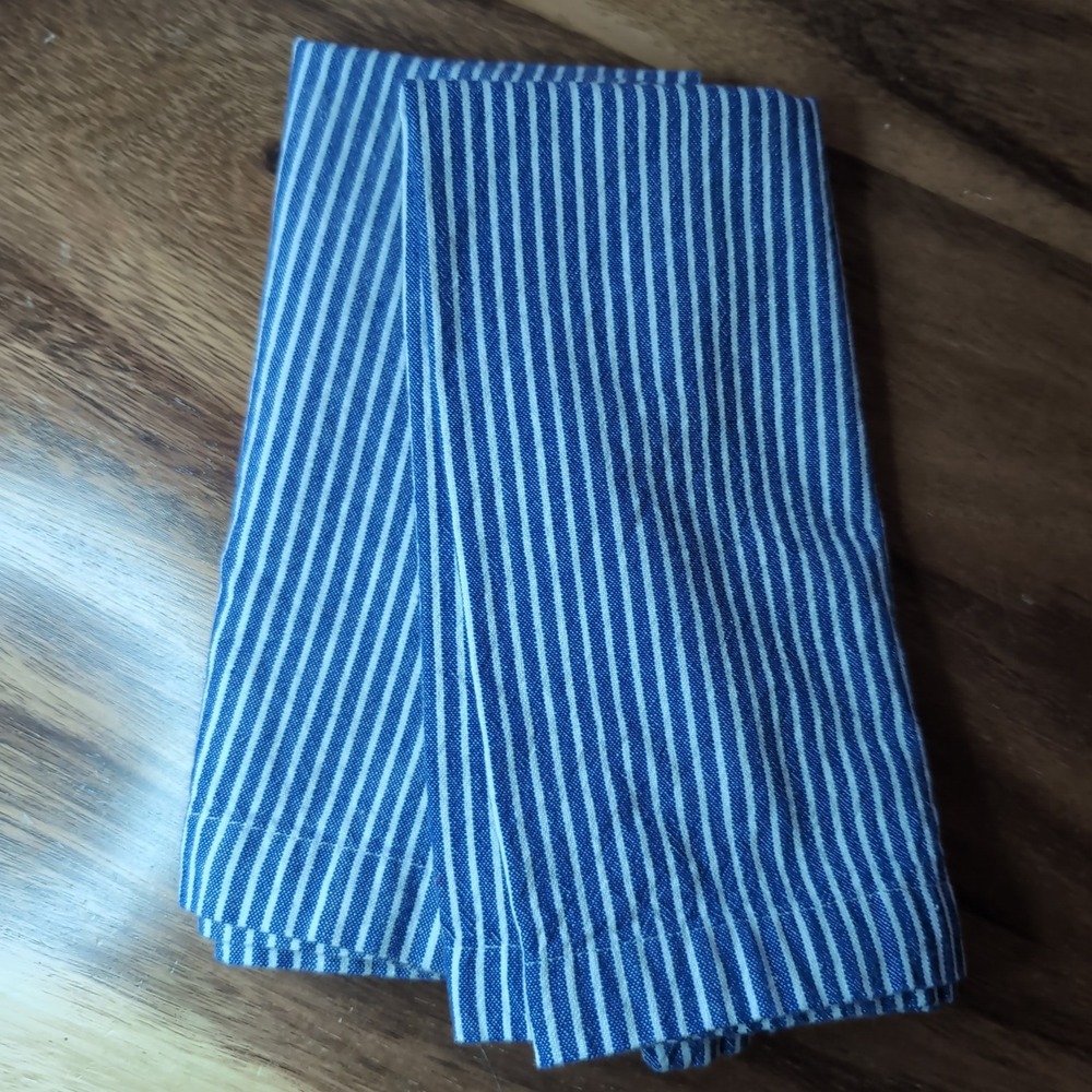 Sur La Table Blue White Ticking Stripe Cotton Cloth Napkins Set of 2 20x20